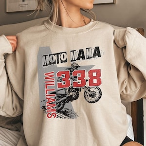 Moto Mama Shirt, Motocross Mom Sweatshirt With Rider Name And Number, Motocross Shirt, Raceday Shirt