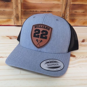 Personalized Player Name And Number Lacrosse Leather Patch Hat  | Personalized Lacrosse Hat | Lacrosse Gift