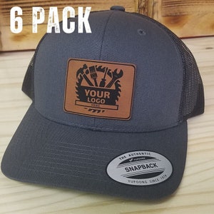6 Custom Leather Patch Hats, Personalized Leather Patch Hats, Business Logo Hats
