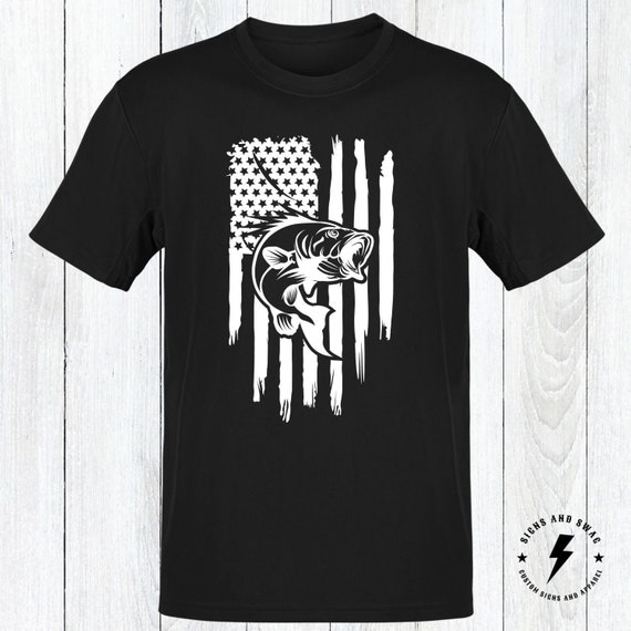 American Flag Bass Fishing Shirt,  Bass Fishing T-Shirt, American Flag Bass Fishing Birthday Gift, Adult And Youth Sizes