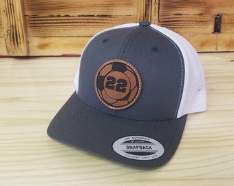 Soccer Personalized Player Number Leather Patch Hat  | Personalized Soccer Hat | Trucker Style Snapback Closure