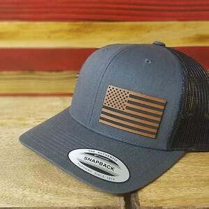 American Flag Hat | Retro Trucker | Patriotic | Gift For Men | Vegan Leather Patch