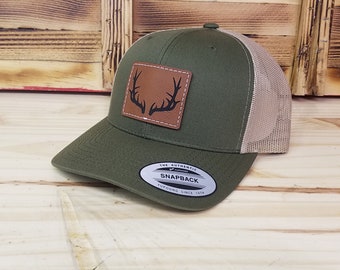 Deer Hunting Hat | Optional Leather Patch Color | 6 Panel Snapback Trucker Mesh | Deer Hunter Gift | Deer Hunters Hat