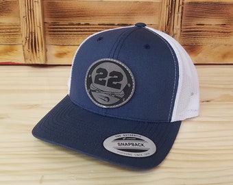 Hockey Personalized Player Number Leather Patch Hat  | Personalized Hockey Hat | Trucker Style Snapback Closure