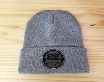 Personalized Hockey Beanie, Hockey Player Gift, Custom Player Number Leather Patch Beanies, Hockey Dad, Hockey Mom