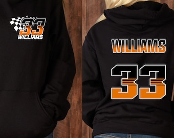 Personalized Racing Hoodie, Racing Name And Number Sweatshirt, Raceday Hoodie, Racing Gift, Adult Unisex Sizing, Gift For Him, Gift For Her