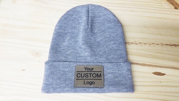 Custom Beanie, Personalized Beanies, Leather Patch Beanie With Sewn Edge, Personalized Gift,  Company Logo, Adult Unisex