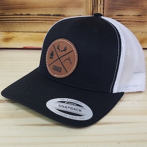 Outdoor Lifestyle Trucker Hat Mesh Adjustable Snapback Closure | Leather Patch Hat | Adult Size | Camping Hat | Gift For Outdoorsman