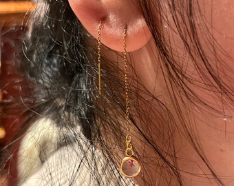 Threader earrings, minimal earring, floral earrings, elegant earrings, stainless steel earrings