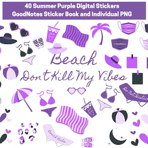 40 Summer Purple Stickers I Digital Stickers GoodNotes I Digital Precropped Stickers I Digital Planner Sticker Book I Journal Stickers
