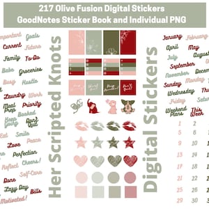 217 Olive Fusion Stickers I Digital Stickers GoodNotes I Digital Precropped Stickers I Digital Planner Sticker Book I Journal Stickers