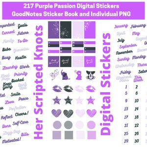 217 Purple Passion Stickers I Digital Stickers GoodNotes I Digital Precropped Stickers I Digital Planner Sticker Book I Journal Stickers