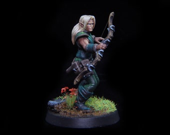 Hand Painted Elf Archer Miniature: Dungeons and Dragons RPG Figure