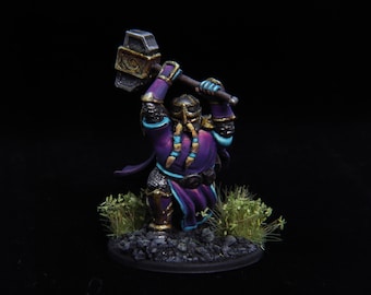Vaporwave Dwarf Paladin | Hand Painted | Dungeons and Dragons | D&D | DnD | Pro Painted Figure | Tabletop Miniature | Roleplaying Game
