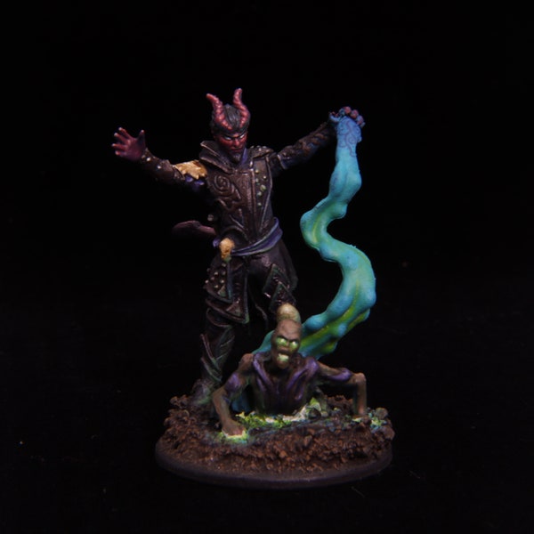 Démoniste tieffelin nécromancien | Peint à la main | Miniature de table | Donjons et dragons | D&D | MdD | Figurine peinte professionnelle | Jeu de rôle