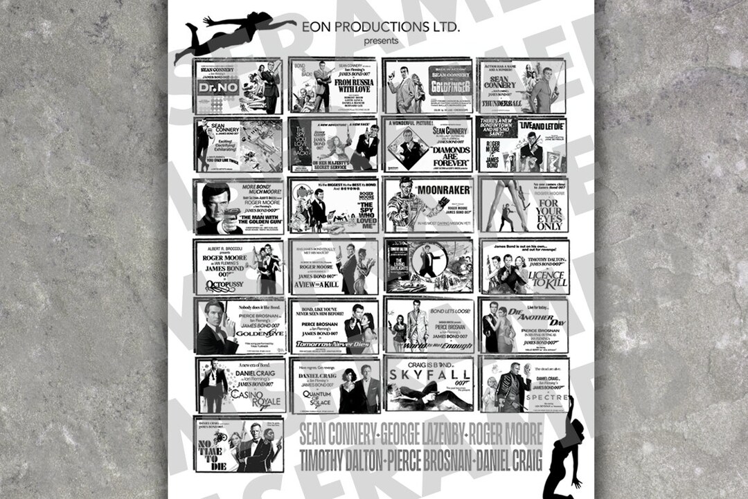 James Bond 007 Poster Vintage, Ads, Newspaperstyle Listings, Showtimes