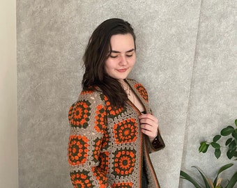 Crochet granny squares jacket, Granny square Afghan cardigan, Crochet Boho Cardigan, Short Knit Cardigan, Crochet Sweater Women