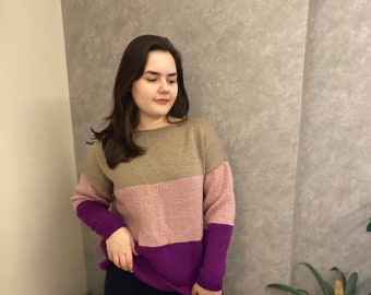 Hand knitted wool oversized sweater, handmade wool jumper, 3 colours sweater