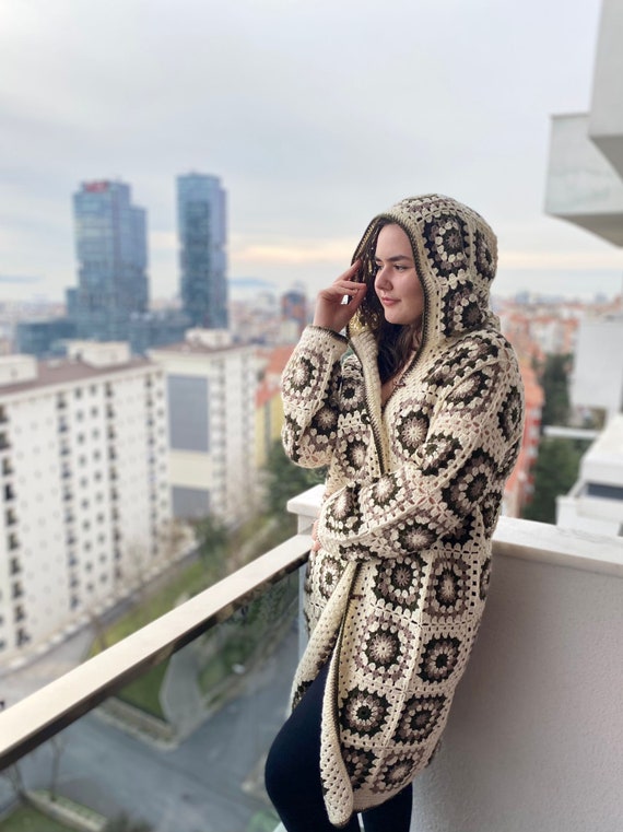 Crochet Oversized Granny Squares Jacket, Granny Square Afghan Coat 