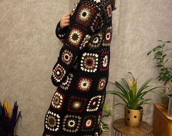 Crochet oversized granny squares jacket, Granny square Afghan coat, Crochet Boho Cardigan, Long Knit Cardigan, Crochet Sweater Women