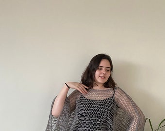 Hand knitted oversized blouse, handmade transparent blouse, see through jumper