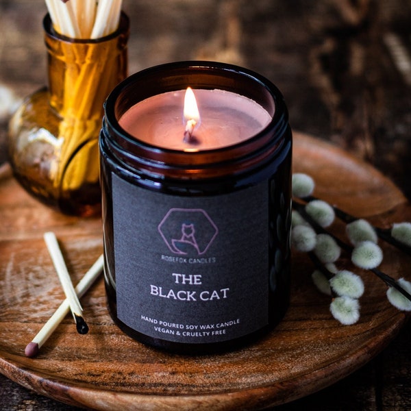 Bougie en pot de soja parfumée au cassis, à la bergamote et au clou de girofle | 150g | Halloween/Goth/Spooky/Noir/Cadeau/Chat Bougie | Végétalien | Fait main