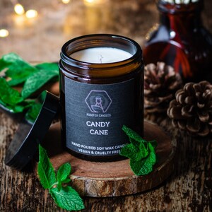 Candy Cane Scented Soy Wax Jar Candle | Peppermint Cream, Strawberry and Vanilla | 150g | Winter/Christmas/Gift/Mint Candle | Vegan