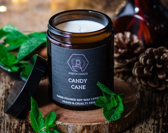 Candy Cane Scented Soy Wax Jar Candle | Peppermint Cream, Strawberry and Vanilla | 150g | Winter/Christmas/Gift/Mint Candle | Vegan