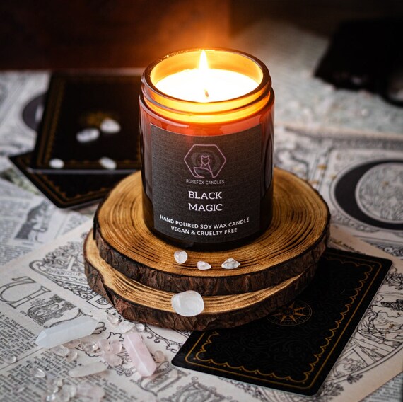 Black Magic Frankincense, Bergamot and Patchouli Scented Soy Candle  150g Goth/Spicy/Earthy Scent Vegan Handmade