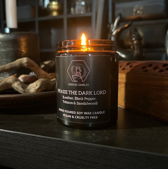 tobacco and sandalwood candle Leather, Sandalwood, Tobacco and Black Pepper Candle | Praise the Dark Lord  | Masculine Gothic Soy Wax Candle