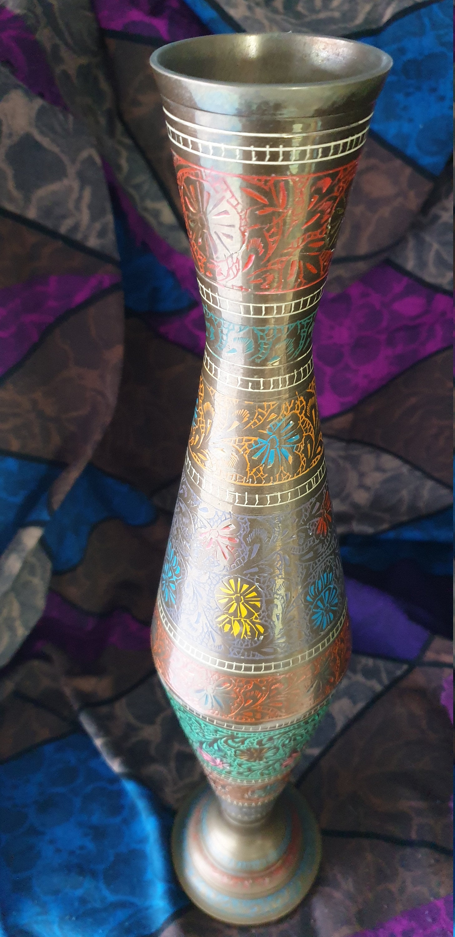 Vase Cloisonné Indien en Laiton