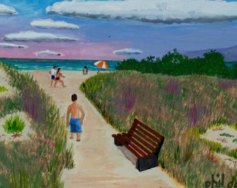 Man walking to the beach to Siesta Key Beach Florida beach scene by Phil Darst