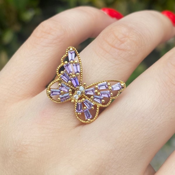 Purple Zircon Butterfly Ring • Lilac Adjustable Ring • Princess Butterfly Ring • Fidget Ring • Friendship Ring • Gift for Her