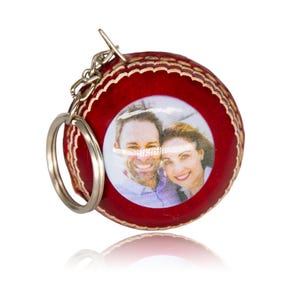 Personalised Leather Cricket Ball Keyring – Custom Photo Gift