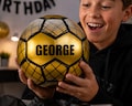Luxury Personalised Football Gift | Custom Gold Soccer Ball With Name | Unique Football Present For Boys, Dad, Coach Or Football Fan Size 5