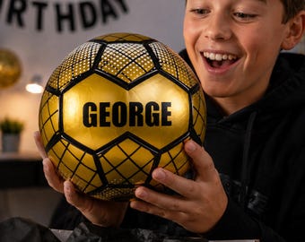 Bola de Futebol Personalizada de Luxo | Bola de Futebol Dourada Personalizada com Nome | Presente Exclusivo para Meninos, Pais, Treinadores ou Fãs de Futebol - Tamanho 5