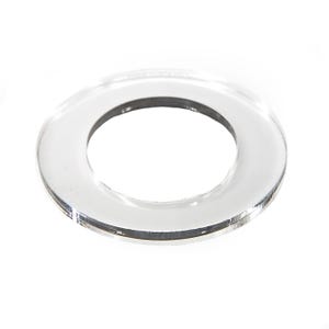 Puede incluir: Un anillo circular transparente de acrílico con una banda interior gris oscuro. El anillo es transparente, permitiendo el paso de la luz, y está sobre un fondo blanco. El diseño es simple y moderno.