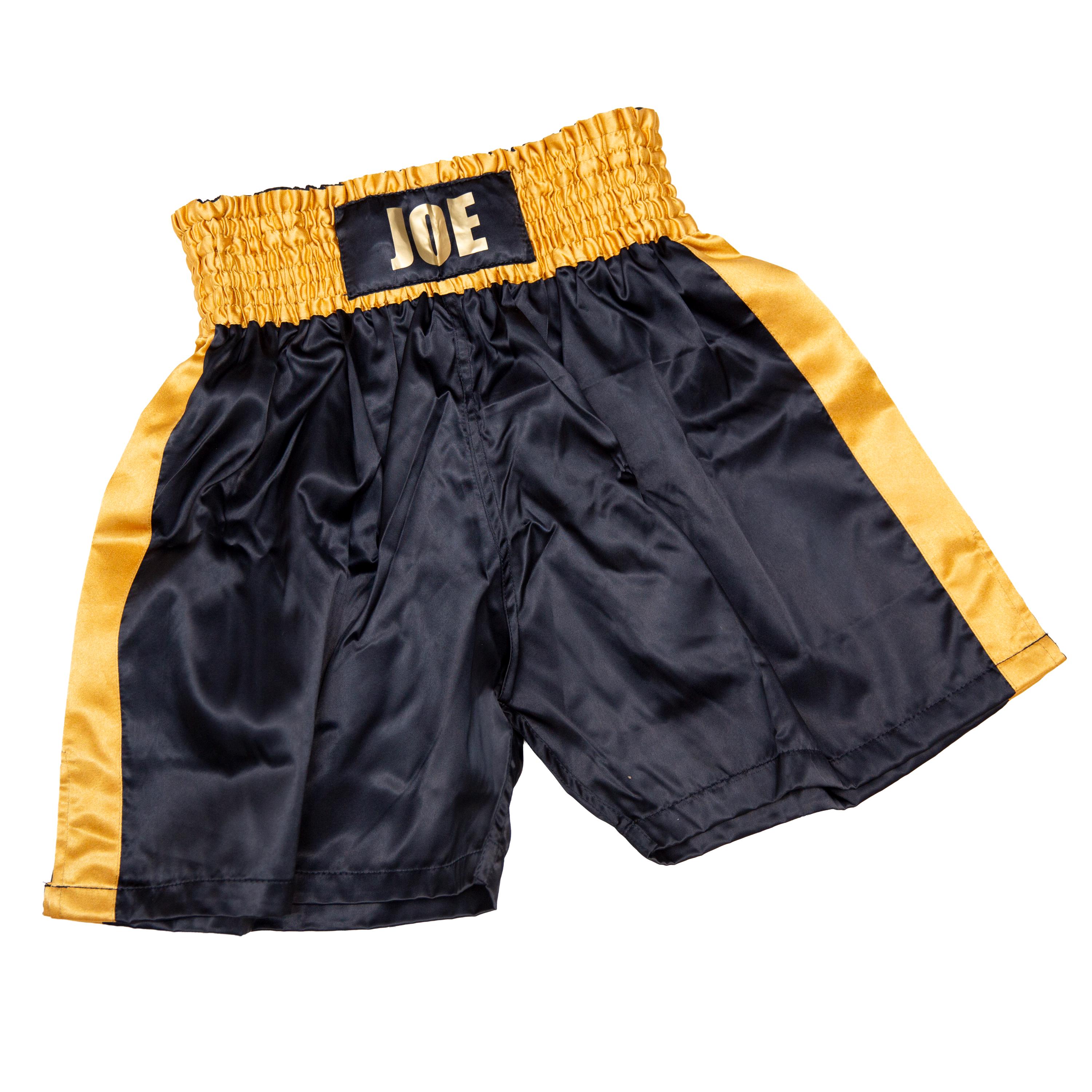 Personalised Boxing Shorts – Black & Gold Satin - Gift Boxed