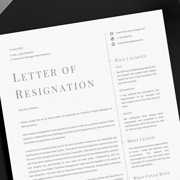 Letter of Resignation Template + Sample Letter & Writing Tips | Termination Letter | Microsoft Word and Mac Pages | Quitting Job Card