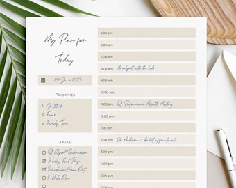 Time Blocking Daily Planner PDF - Printable Productivity Template for Time Management and Scheduling | Digital Daily Planner