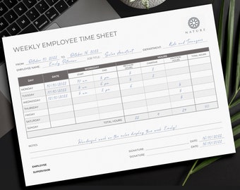 Employee Timesheet - Weekly | Editable and Printable | Time Card | Work Hours Tracker | Time Sheet Card | Time Tracker | Time Log