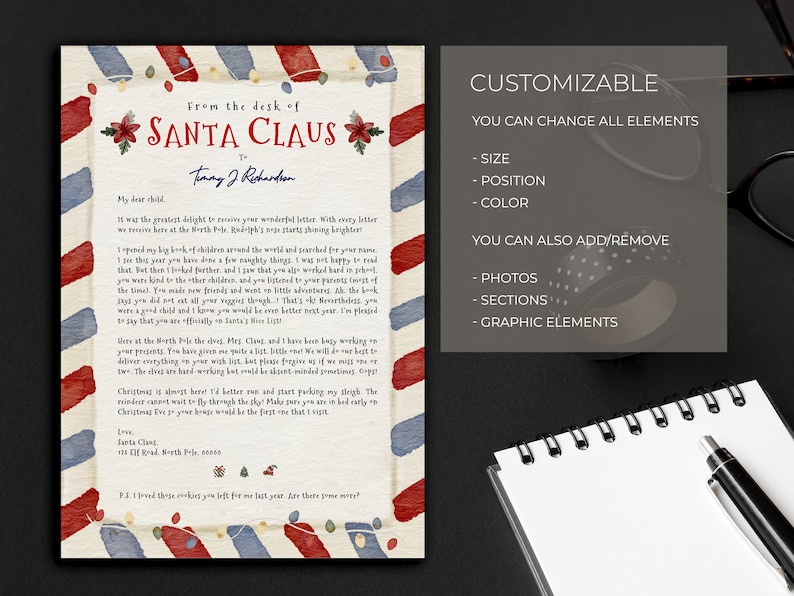 Editable Letter From Santa Santa Letter Template Personalized Letter From Santa Printable Santa