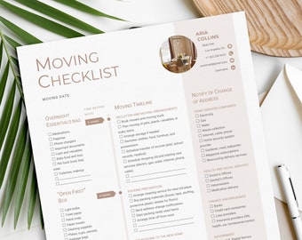 Moving Checklist Real Estate | Moving Planner | New Home Checklist Template | Realtor Moving Guide | First Apartment | Relocation Planner