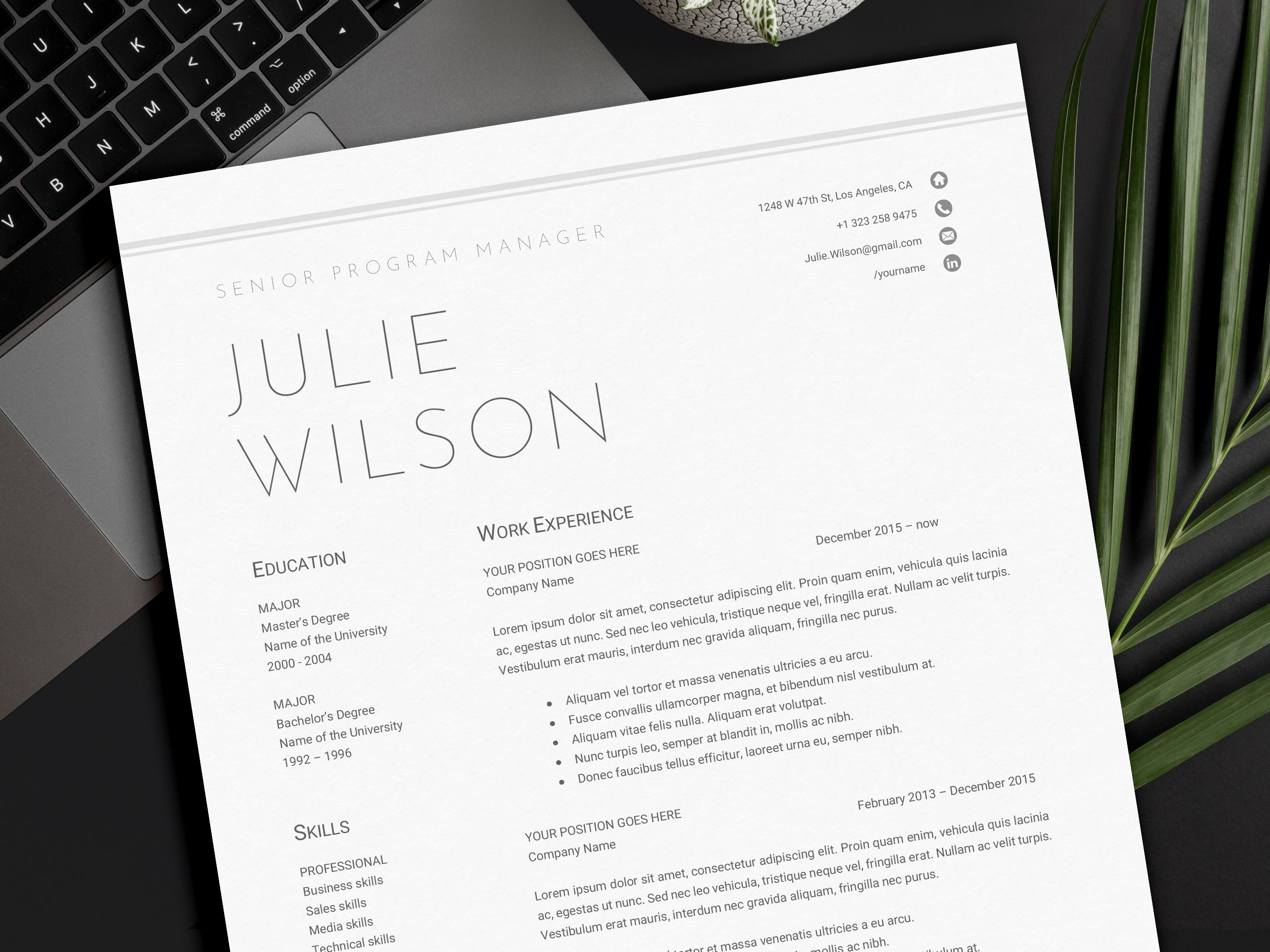 Resume Template Google Docs, Word and Mac Pages | Minimalist and ...