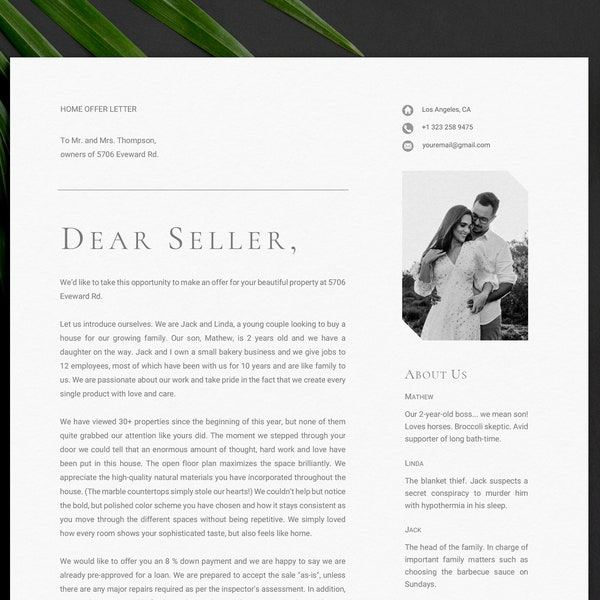 Minimalist Home Offer Letter Template + Sample Letter & Writing Tips |  Letter to Seller | Mac Pages and Microsoft Word | Buyer Offer Letter