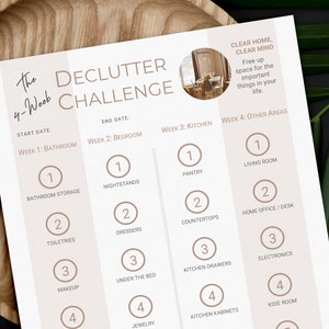Declutter Challenge - 4 Weeks | Declutter Checklist | Declutter tracker | Home Organization | Sprint Clean | Declutter Printable
