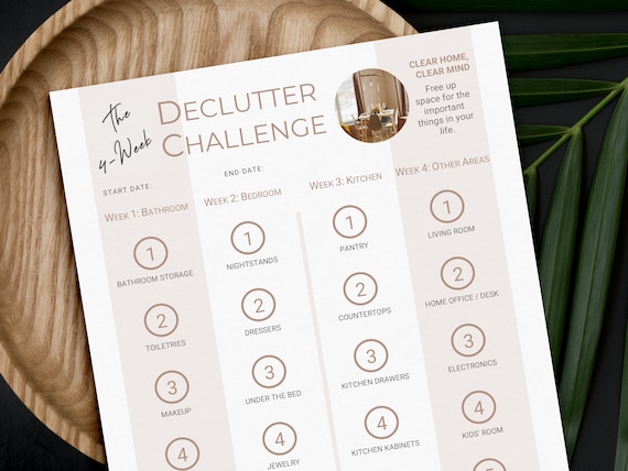 Declutter Challenge - 4 Weeks | Declutter Checklist | Declutter tracker | Home Organization | Sprint Clean | Declutter Printable