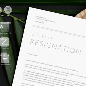 Professional Resignation Letter Template + Sample Letter & Writing Tips | Notice Letter | Microsoft Word, Google Docs and Mac Pages image 3
