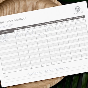 Employee Schedule Template | Work Schedule | Editable and Printable | Weekly Schedule | Staff Schedule | Shift Schedule