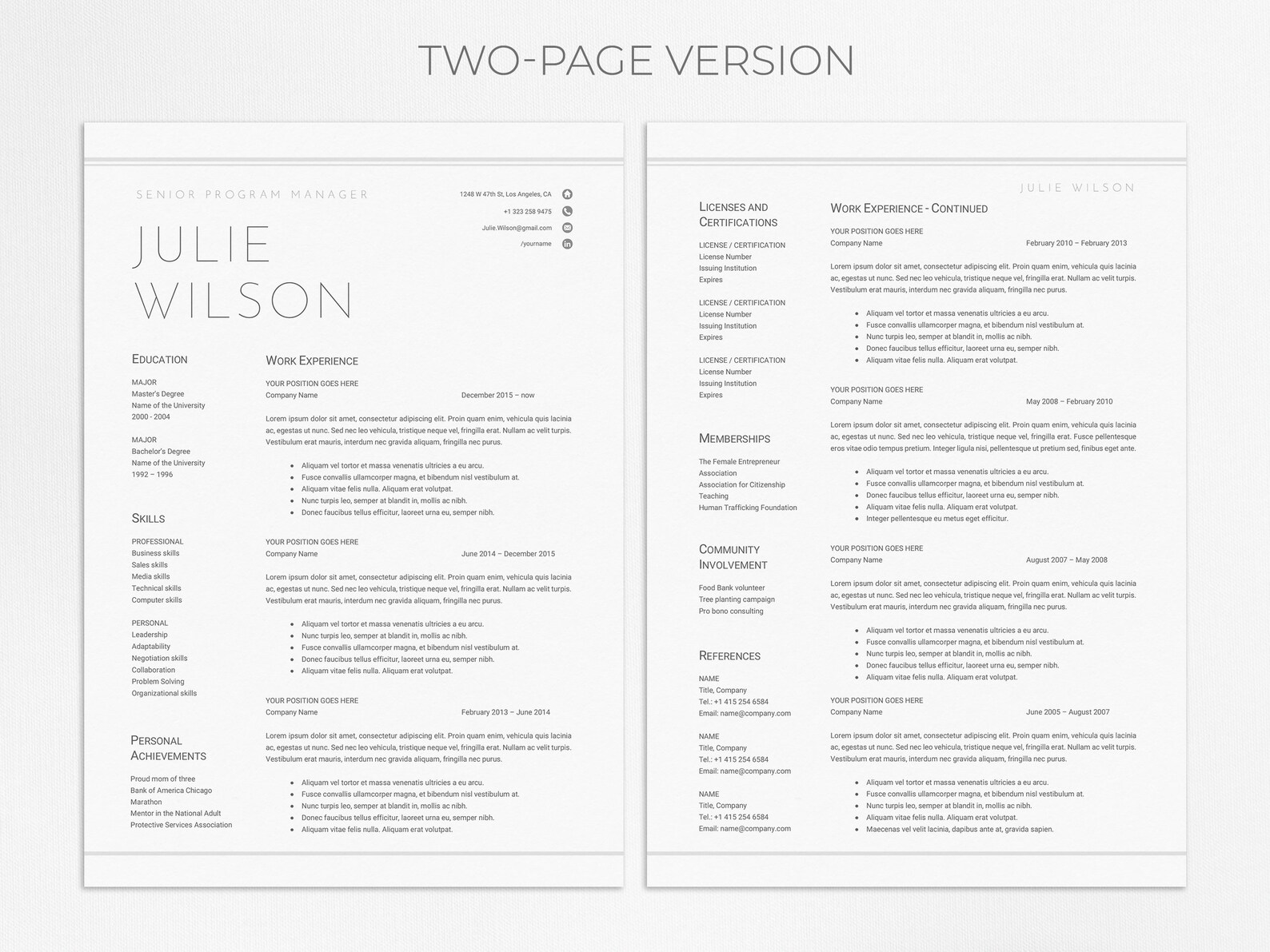 Resume Template Google Docs, Word and Mac Pages | Minimalist and ...